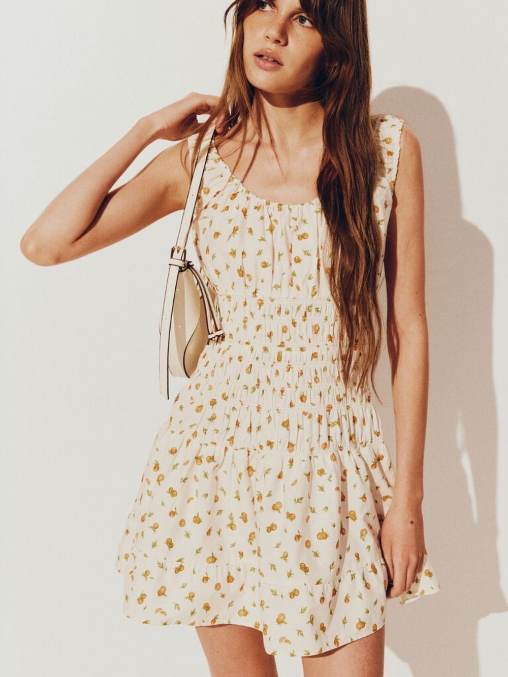 Sleeveless White Orange Smocked Mini Dress